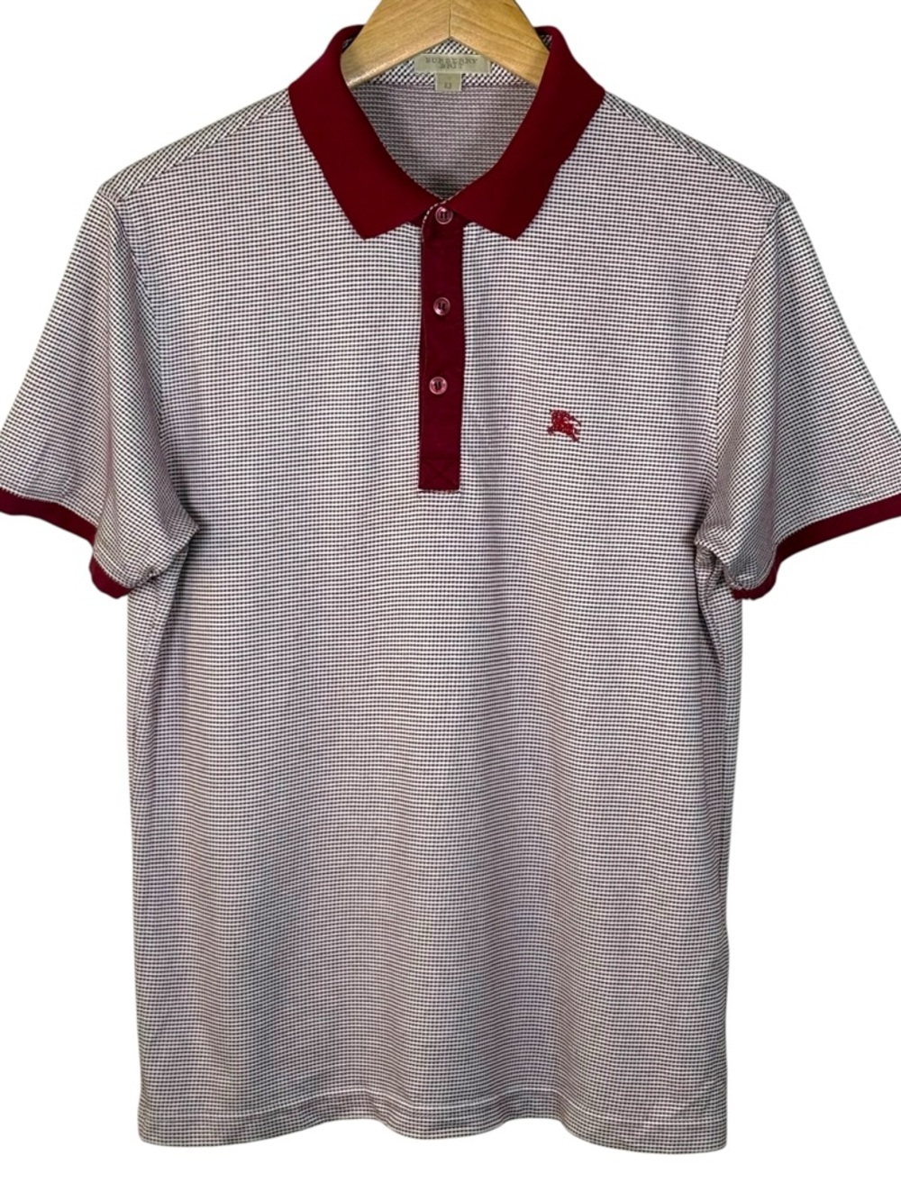 Burberry London Red Contrast Polo Shirt Micro Check Logo Mens M